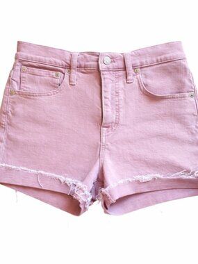 MADEWELL Dusty Pink High-Rise Denim Shorts Raw Hem Stretch - Size 25